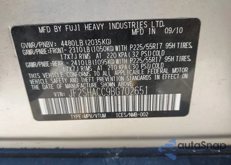 2011 Subaru Forester 2.5X Premium z USA, uszkodzony, nr VIN JF2SHACC9BG702651